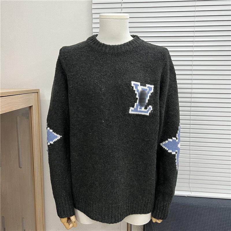 Höst/Vinter Unisex Lös Jacquardtröja med Broderat Bokstavslogotyp och Rund Hals