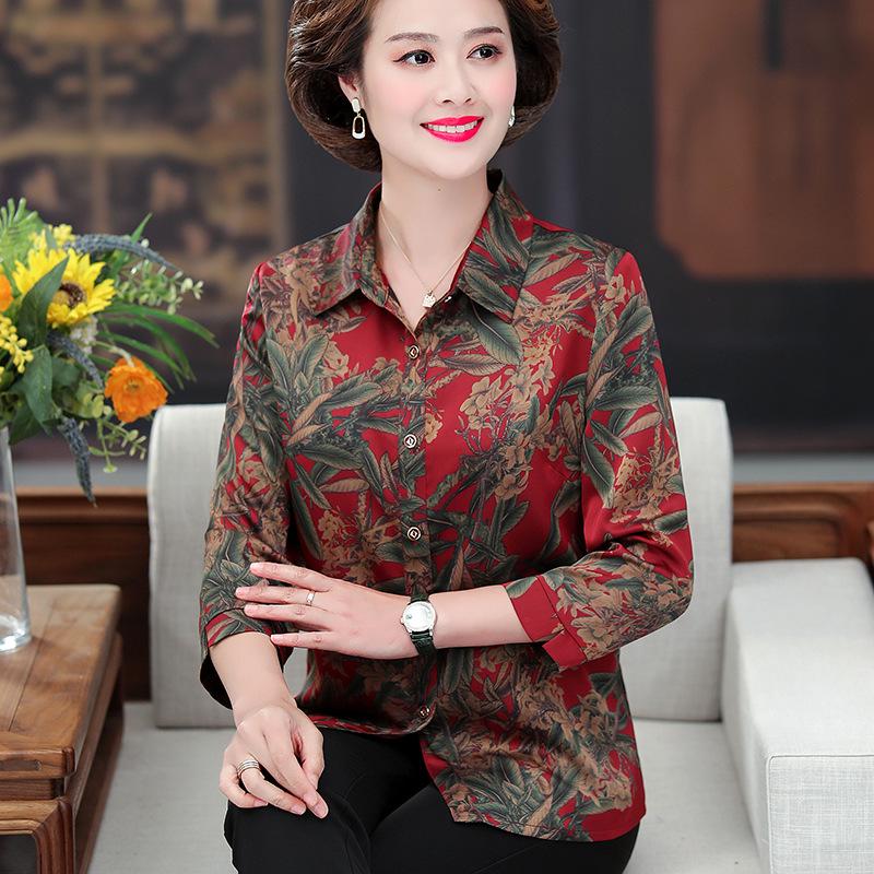 

Fashionable Seven-Sleeve Summer Shirts for Middle-Aged and Elderly Women 5XL (recommended 150-165 jin) червоний