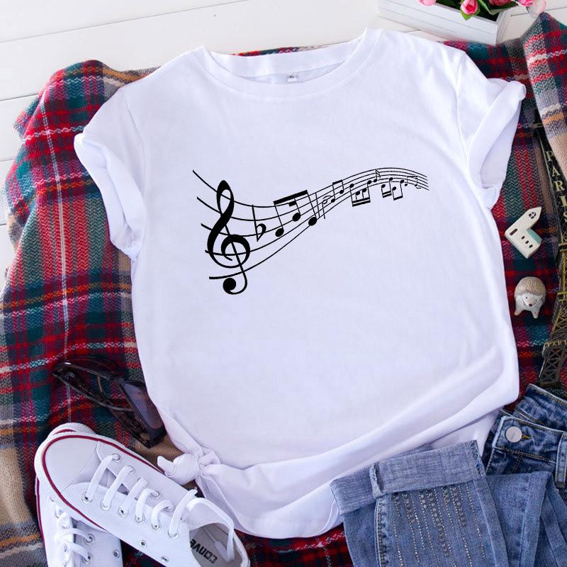 Women T Shirt 2025 Graphic Musical Note Print Cute 90S Summer Lady Clothes Tops Tees Harajuku Short Sleeve Female T-Shirt 2025
