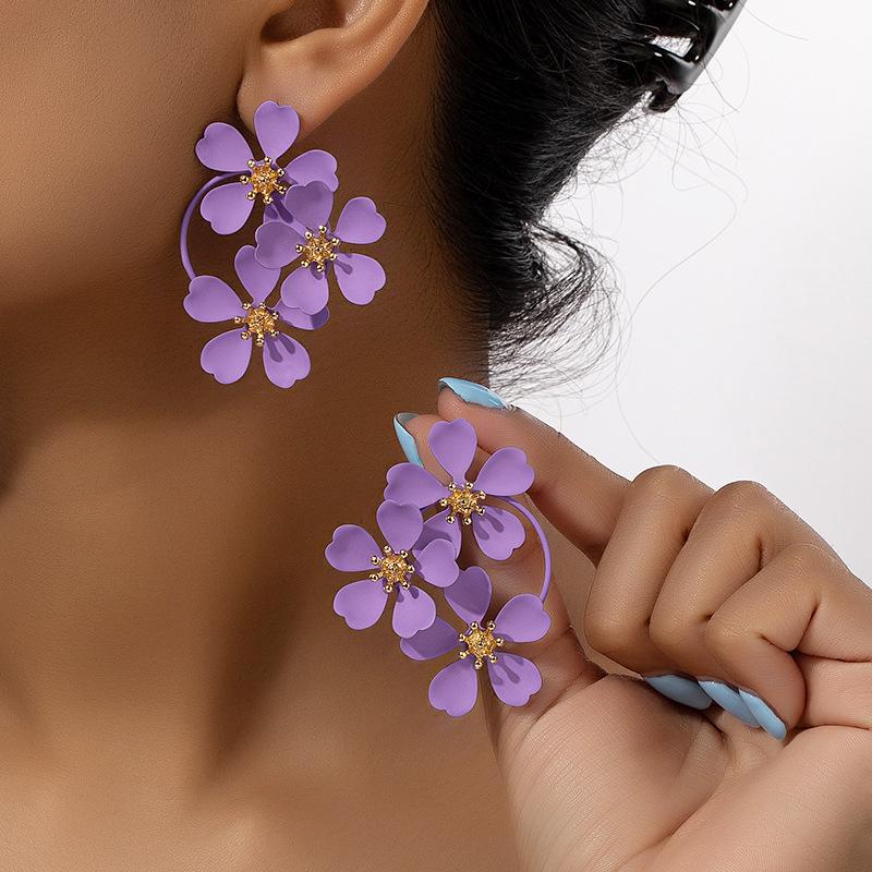 Bohemian Dangle Earrings Female Romantic Three Camellia Flower Korean Earrings for Women Luxury Designer Fashion Jewelry