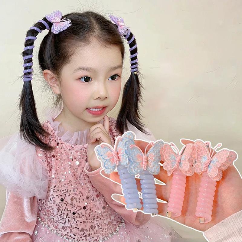 1PC New Lovely Embroidered Butterfly Elastic Spiral Hair Rope Head Rope Ponytail Hair Ring Rubber Band Headdress For Kids