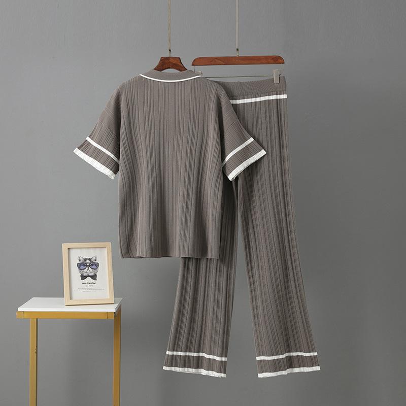 New Summer Polo Collar Short Sleeve Fashion Casual Loose Versatile Thin High Waist Knitted Suit Women