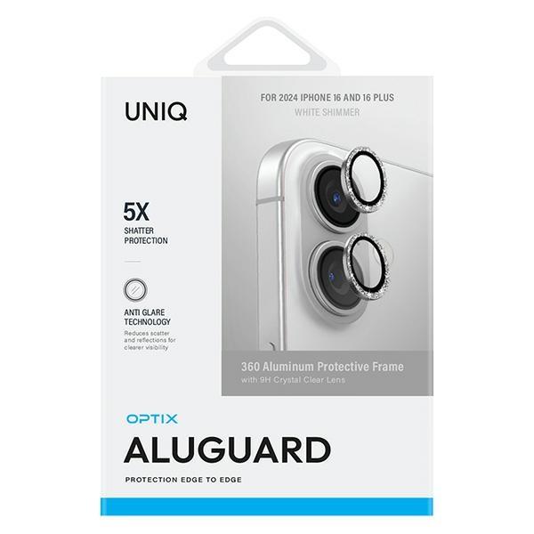 Uniq Optix Aluminium Camera Lens Protector Iphone 16 6.1 / 16 Plus 6.7 White Shimmer Glass For Camera Lens With Applicator