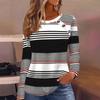Top damski z paskami i kontrastowymi kolorami na wiosnę i jesień, z okrągłym dekoltem, długim rękawem, luźny