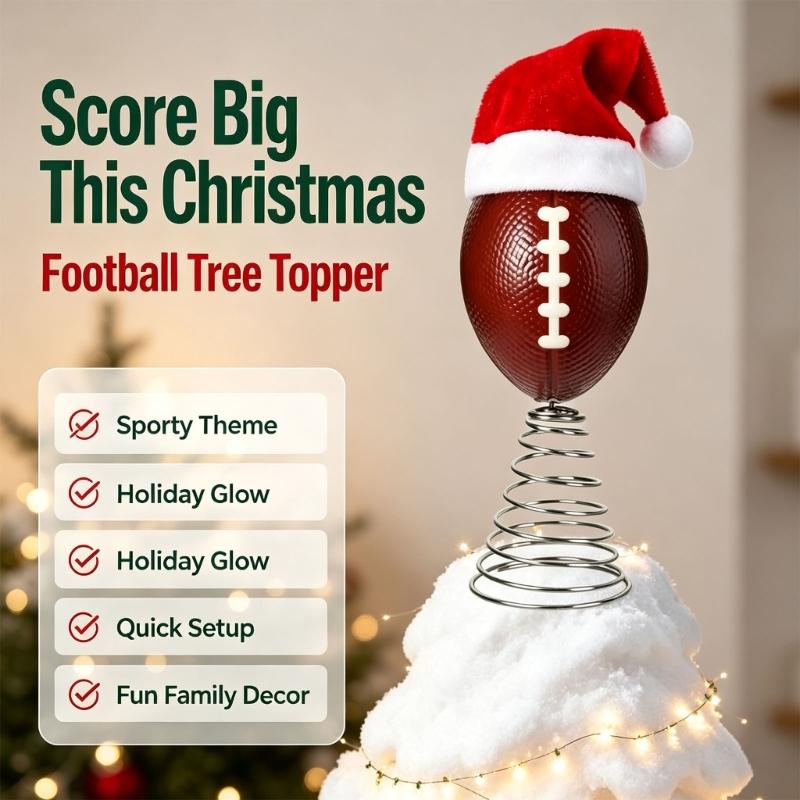 Holiday Football Tree Ornament with Spring Coil Form, Christmas Top Piece for Sports Party Spaces, Seasonal Shelf Styling, Branch Display