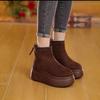 Thick-soled Round Head Heightening Martin Boots Women's New Winter Women's Shoes Brown Retro Velvet Warm Matte Short Boots