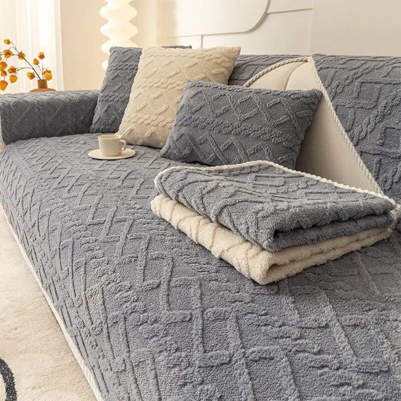 Thickened Plush Sofa Cushion Jacquard Non-Slip Cover Cotton Velvet Universal Living Room Sofa Back Cover