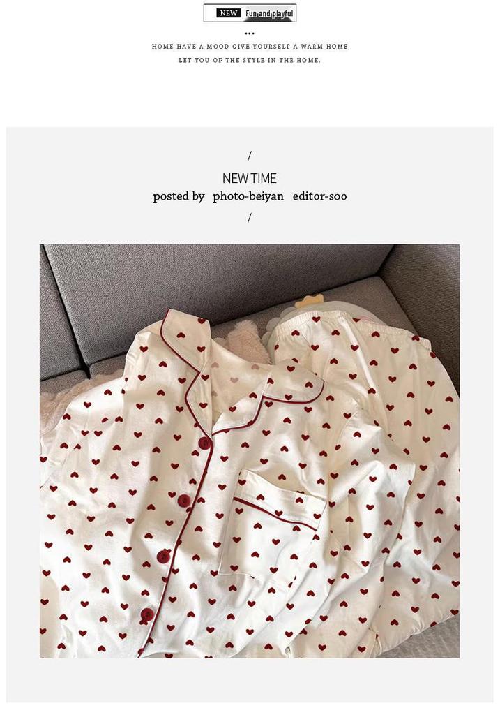 Gentle Spring/Summer Girls' Pajamas - Long Sleeve, Thin Heart Jacquard, High-End Loungewear