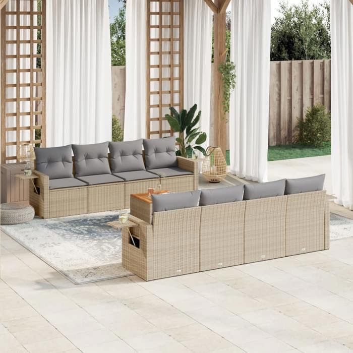 VidaXL Garden Lounge Set with Cushions 9 Pcs, Patio Sofas, Patio Furniture Set, Outdoor Furniture, Beige 3224484
