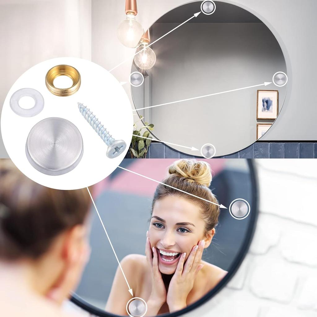 20 Pieces Stainless Steel Screw Cover Cap, 0.63"/16mm Diameter Mirror Decorative Screws with Caps Silver Mirror Screws Fasteners, Sign Advertising