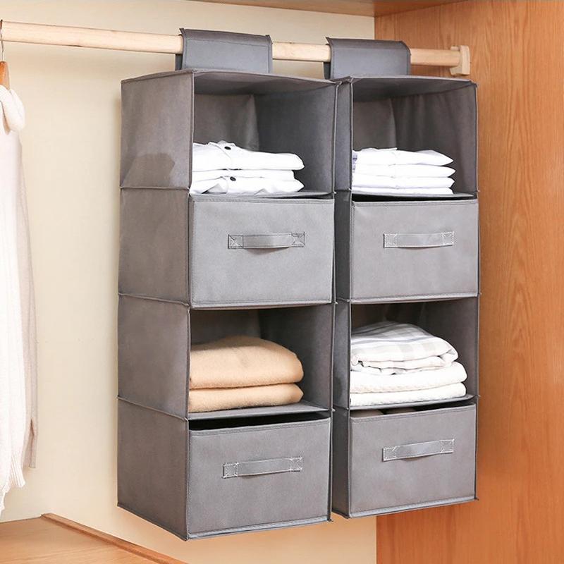 Cotton Linen Hanging Storage Bag Drawer Style Wardrobe Organizer Box Clothes Organizer Holder Collapsible Hanging Storage Shelve