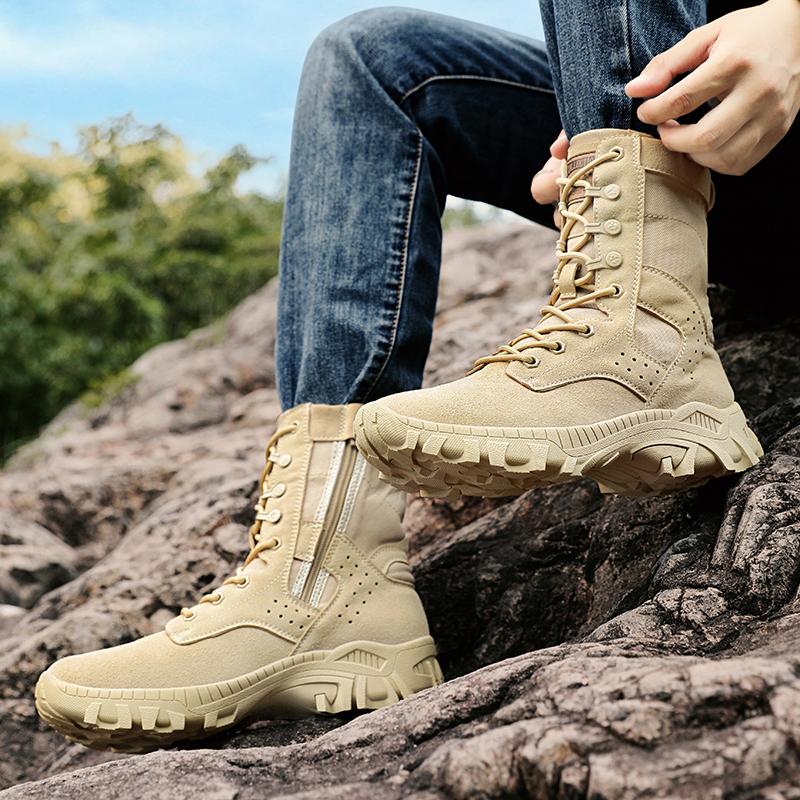 Luxury Men's High-top Boots Waterproof Anti-skid Wear-resistant Shoes Fashion Side Zipper Shoe Outdoor Climb Work Plus Velvet To Keep Warm Hiking Boot