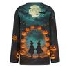 Women's Long Sleeve Casual Pullover Top Halloween Pumpkin Print Crew Neck Split Hem Blouse Lightweight Comfortable Fit