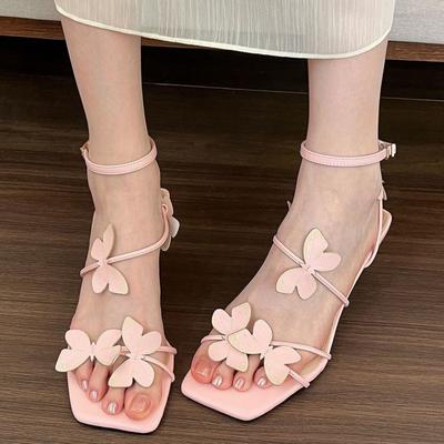 Französische atemberaubende Schmetterling-Sandalen mit quadratischer Spitze für Damen, neue Sommer-Mode im Feenstil mit Rock, Stiletto-High Heels
