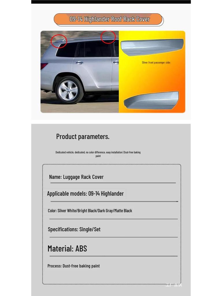 Roof Rack Cover for 09-14 Toyota Highlander - Top Plastic Corner Protector