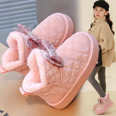 Girls' Warm Princess Snow Boots Winter Fleece-lined and Thickened Cotton Shoes Children's Non-slip Thick-soled Short Boots