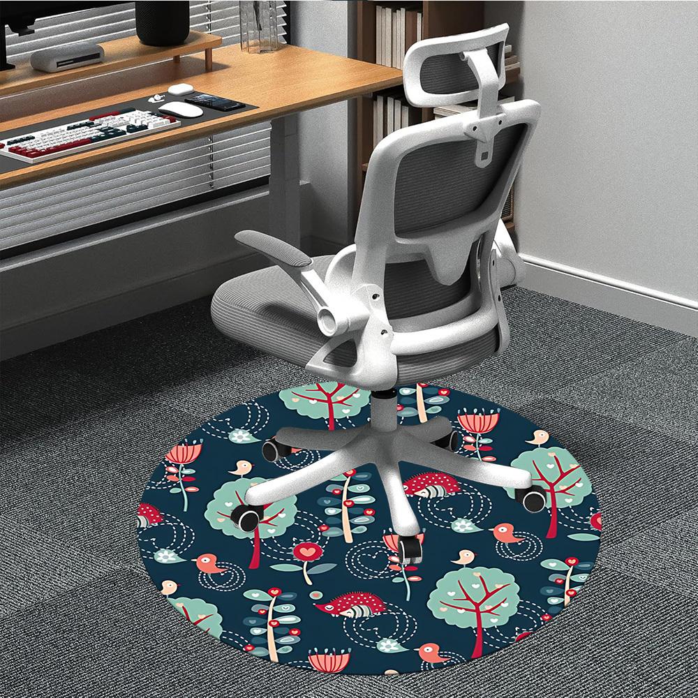 1pc Forest Creatures Office Round Area Rug, Under Office Chairs Bedroom Living Room Home Decor, Room Deco