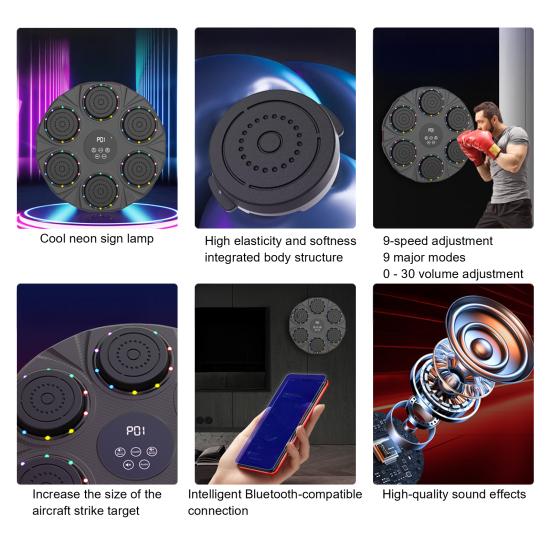 Yousheng Wall-Mounted Music Boxing Machine 9 Speed 9 Modes Adjustable Electronic Boxing Trainer Target LED Display Punching Pad Home Workout Equipment