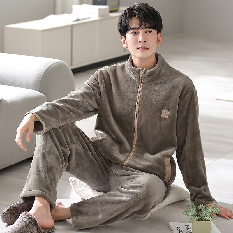 Pajamas Men's Winter Coral Fleece Thickened Fleece Men's Autumn and Winter Flannel Men's Large Size Casual Winter Loungewear