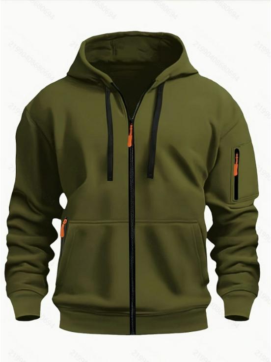 Europäischer Herren-Fleece-Kapuzenpullover Cardigan - Herbst/Winter Lässiger Sportstil, Kapuzenjacke Dick