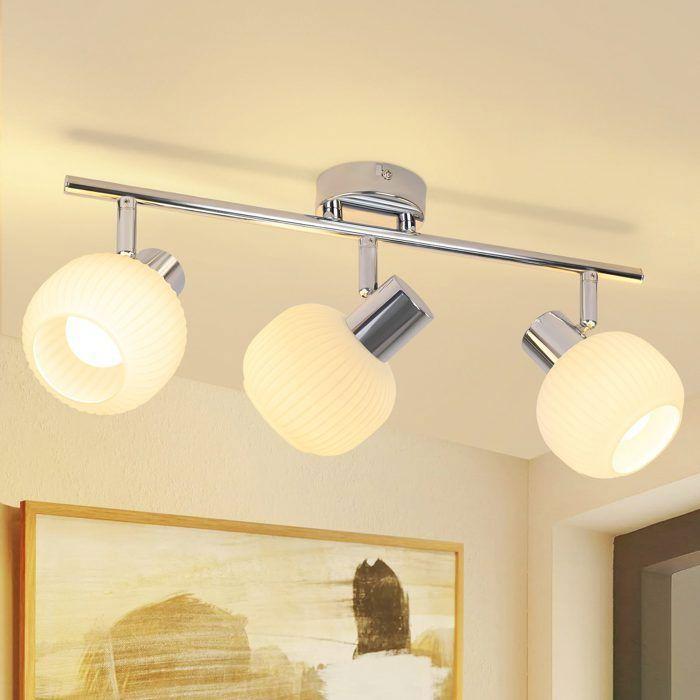 Spot de plafond - NETTLIFE - 3 ampoules E14 - Blanc - Abat-jour en verre - Style Scandinave
