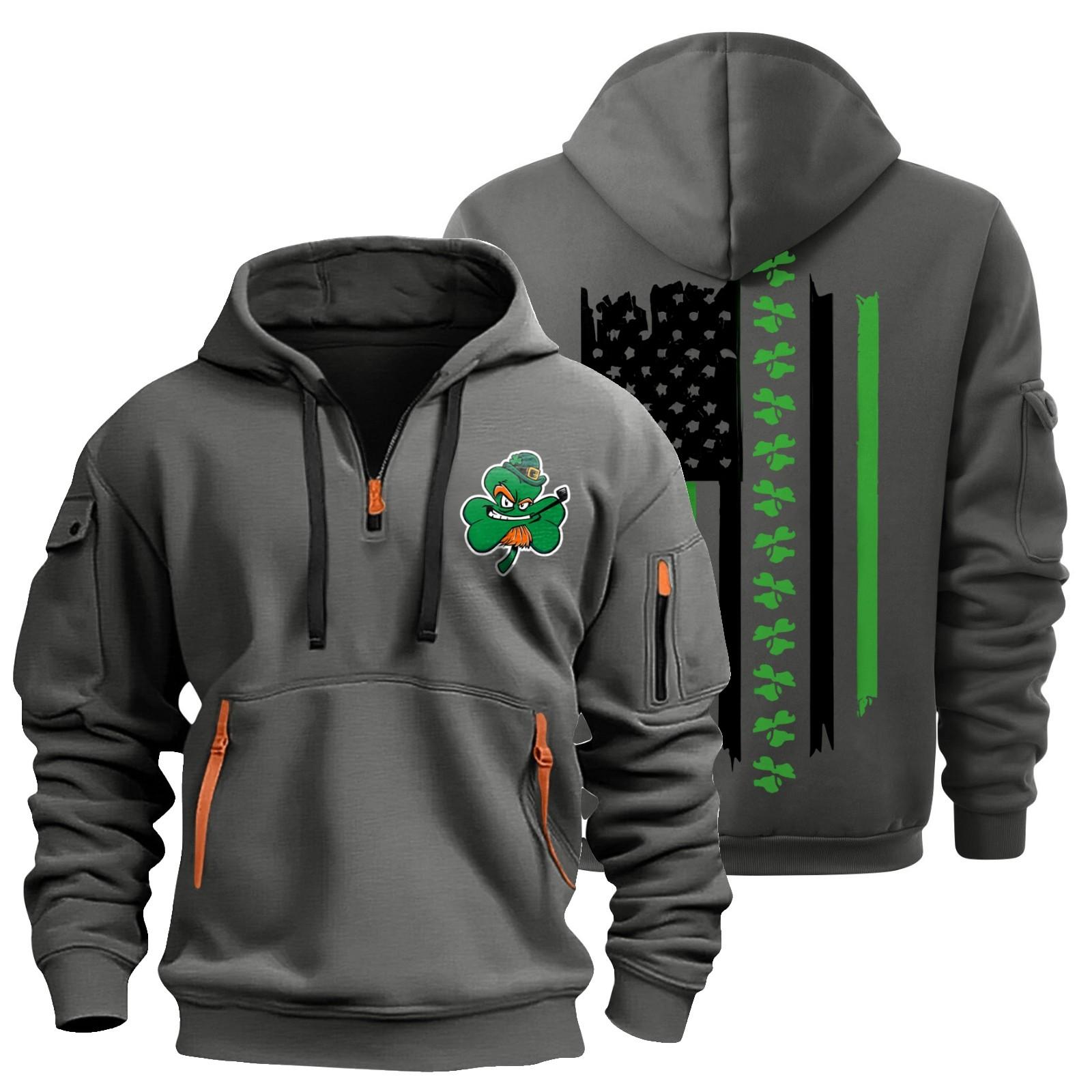 St. Patrick s Green Flag Print Hoodie For Men Hoodie Zipper Pullover For Men Sport Plus Size Casual Hoodie M серебряный