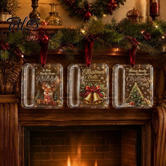 Christmas Party Gift Favors 3 Pcs Cash Ornament, Acrylic Money Holder for Cash, Clear Tree Ornaments Xmas Hanging Decoration, Holiday Gifts