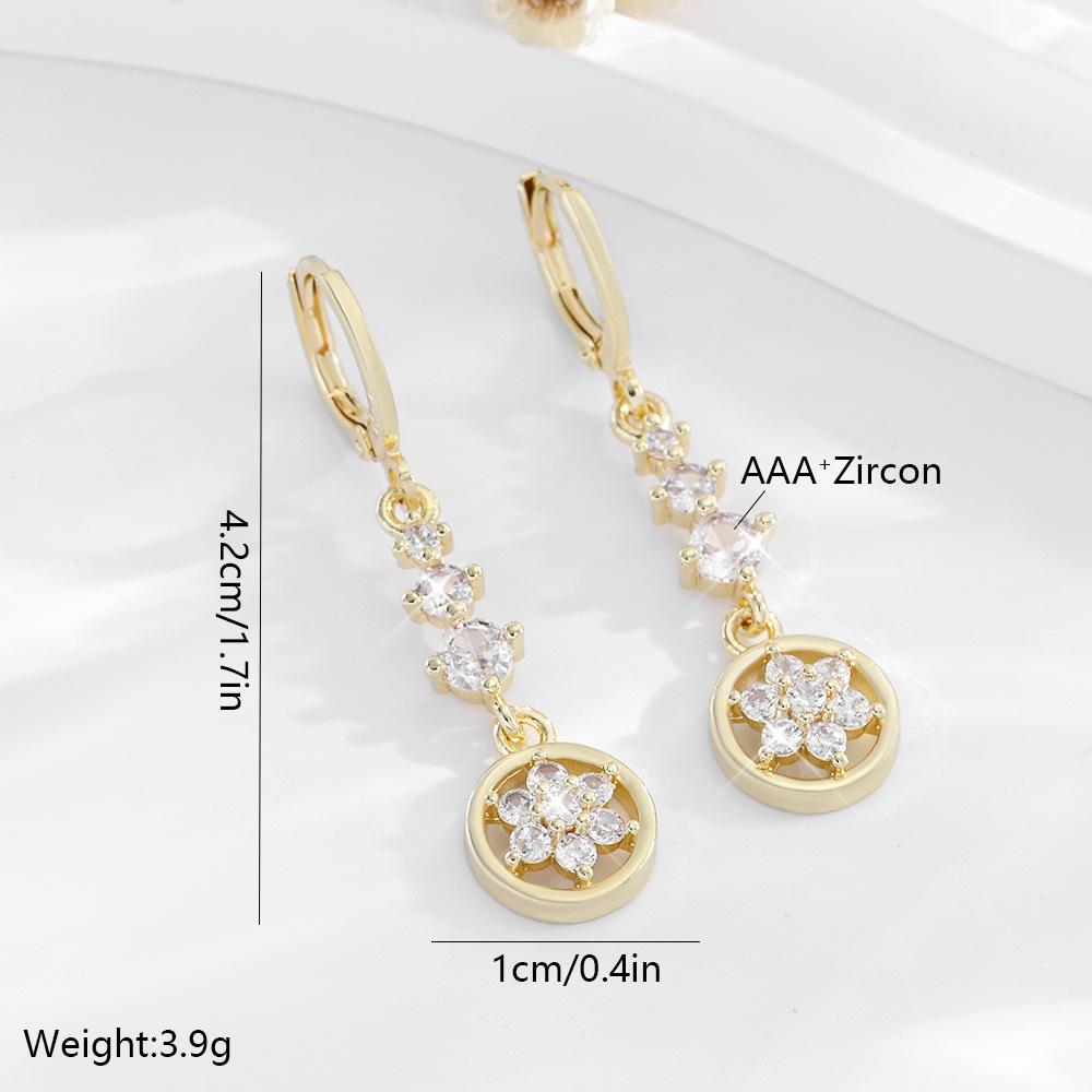 

Длинные серьги-цветы из циркона с покрытием из 14-каратного золота для женщин