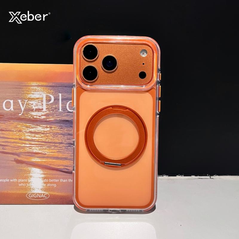 Transparent Ultra Thin PC For Magsafe Case For iPhone 17 16 15 14 13 Pro Max Clear Candy Color Shockproof Rotating Bracket Cover