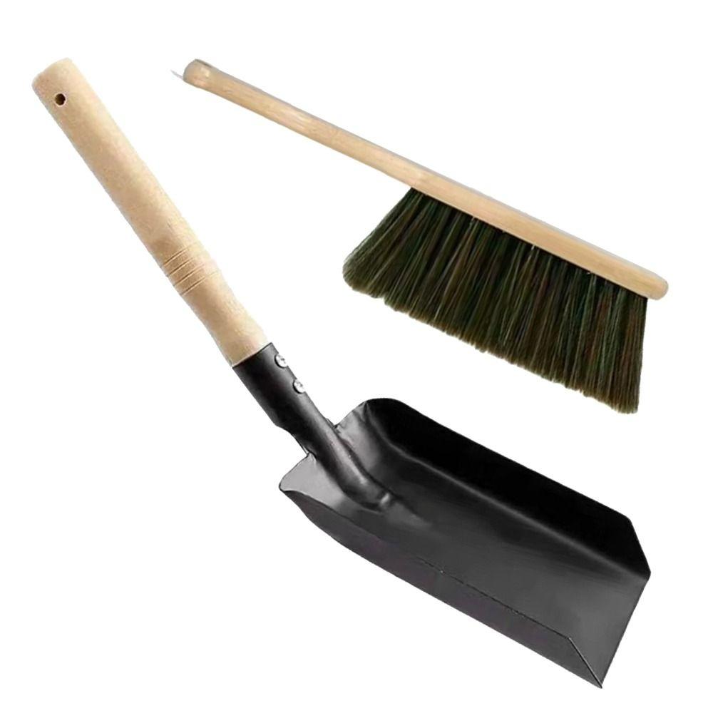 Black Silicone Gloves Hearth Brush Set Natural Wood Handle Coal Shovel Set Hearth Maintenance