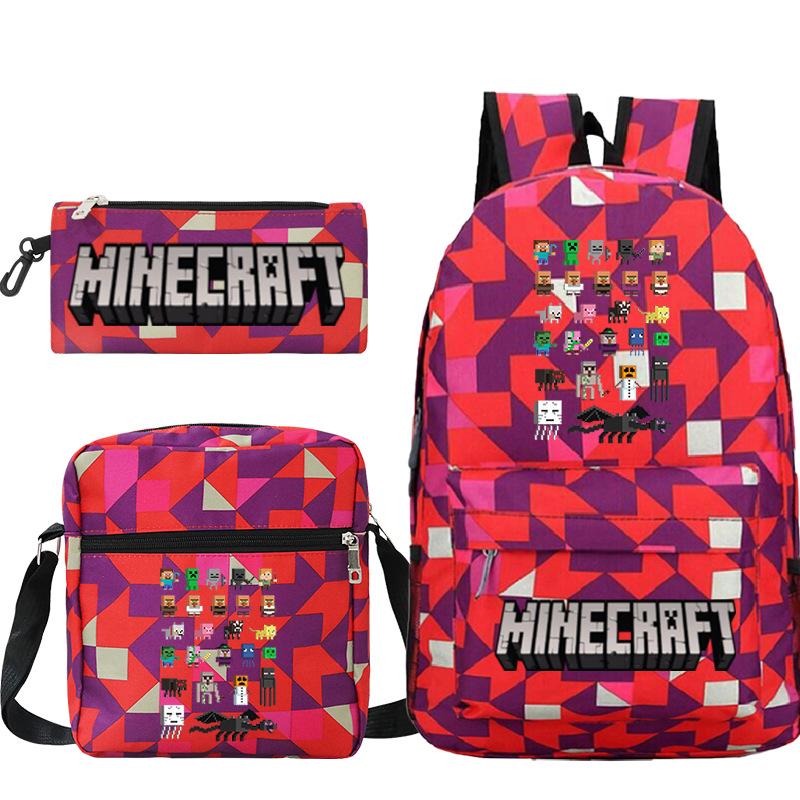 Minecraft Primary And Secondary School School Bag Children'S Backpack Backpack Shoulder Bag Pencil Case Three-Piece Set