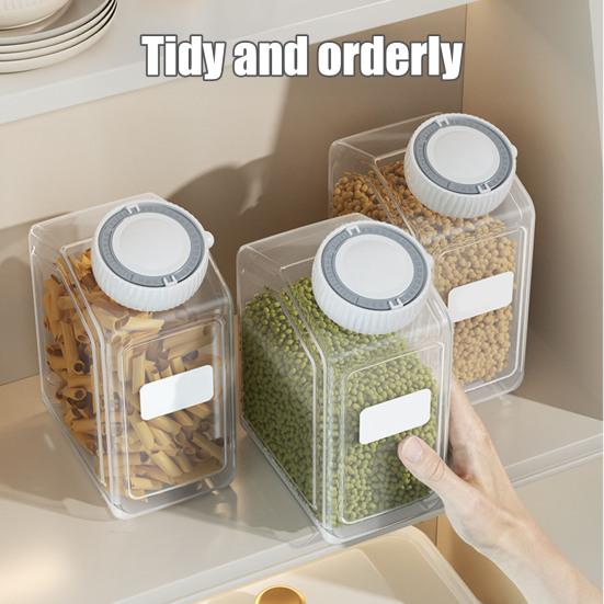 Sealed Food Canister Airtight Food Can with Date Tracker Lid Transparent Grain Storage Can for Beans Pasta Kitchen Pantry Cabinet