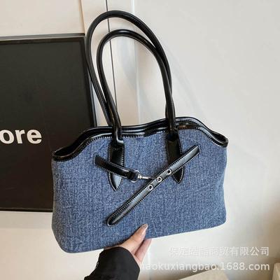 Denim Bag Women's Large Capacity 2025 New Autumn and Winter Versatile Simple Shoulder College Student Class Commuting Tote Bag