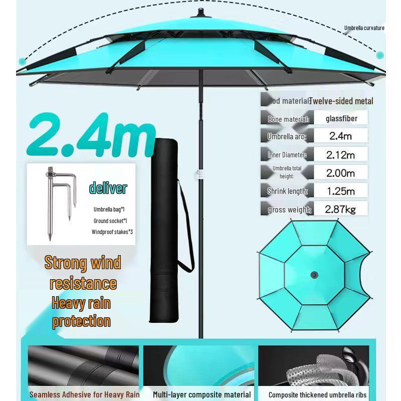2025 Stainless Steel Large Fishing Umbrella: Thickened Double Layer Sun Protection