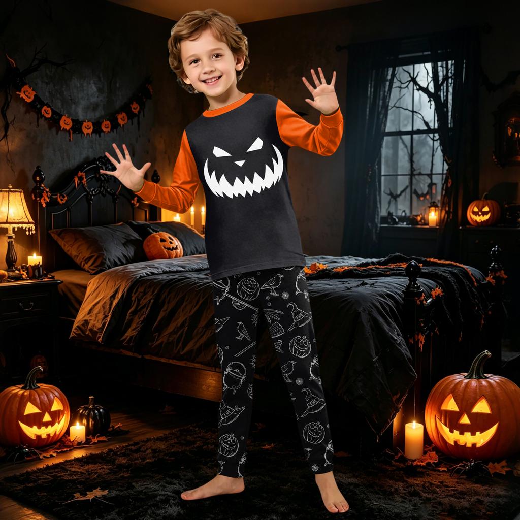 Family Matching Halloween Pajama Set Long Sleeve Top and Pants for Kids and Adults