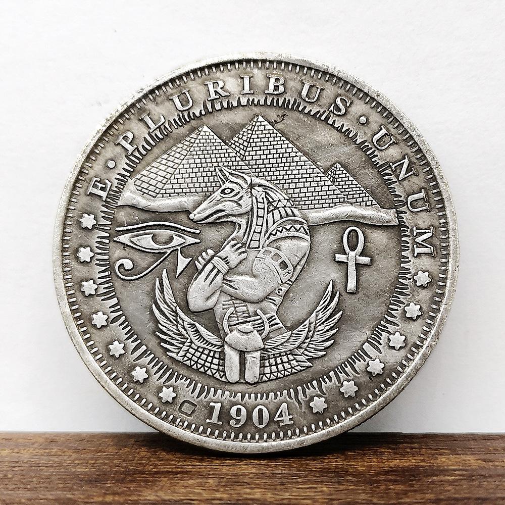 Anubis, Horus, dolaşan sikkeler, köpek başı, kartal başı, insan vücudu, antika gümüş dolar, sikkeler