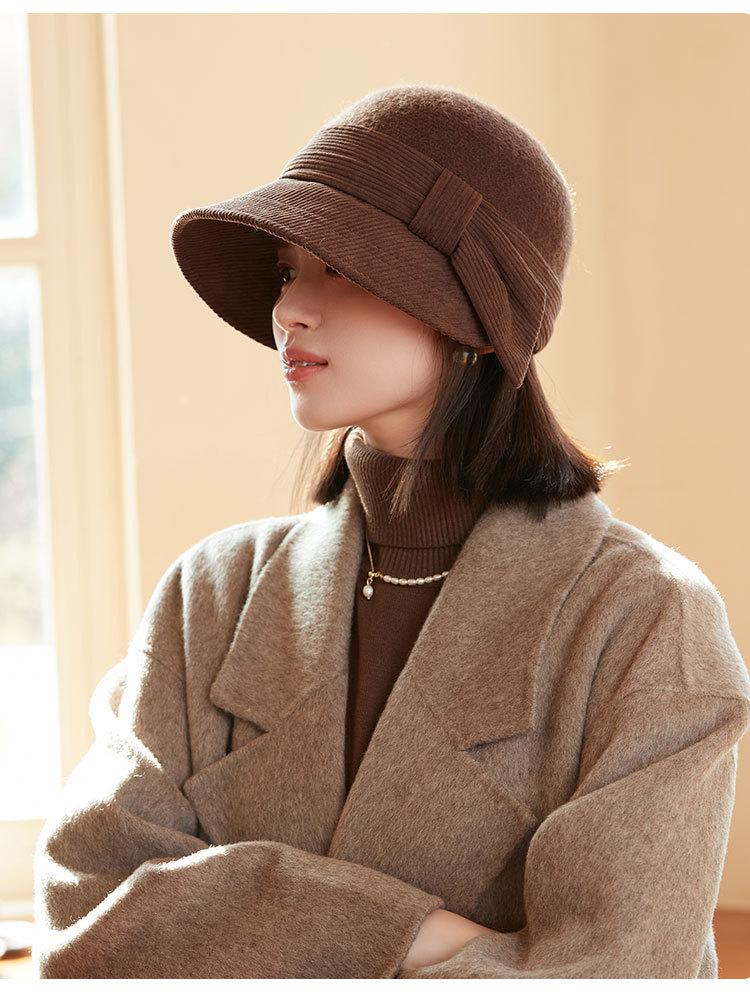 Autumn and Winter Warm Woolen Bucket Hat Female Splicing Retro Bucket Hat Windproof Basin Hat Fit for Outdoor, Casual & Formal Events