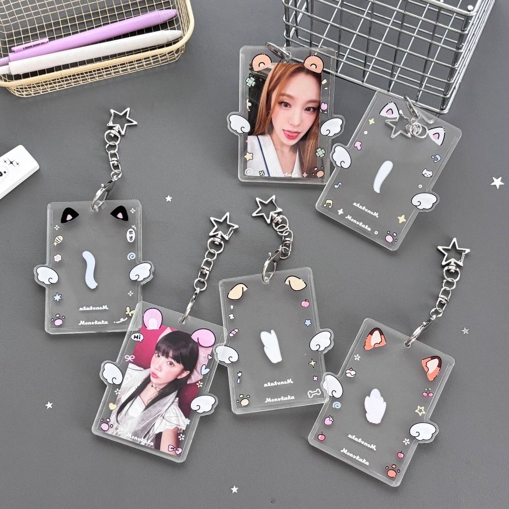 Cartoon Korean Photocard Holder with Keychain Photo Photocard Frame School Stationery