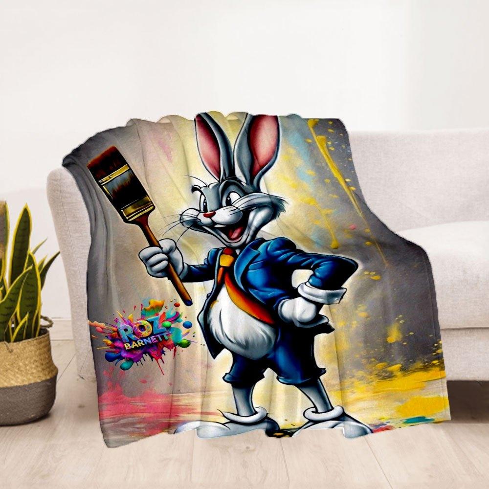 "Looney Tunes Bugs Bunny Art Print - Colorful Canvas Poster"Blanket Flannel Throw Blanket for Sofa, Bed, Travel, Camping, Office