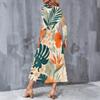 Women Plus Size V Neck Long Sleeve Red Floral Printed A Line Midi Dress With Pockets