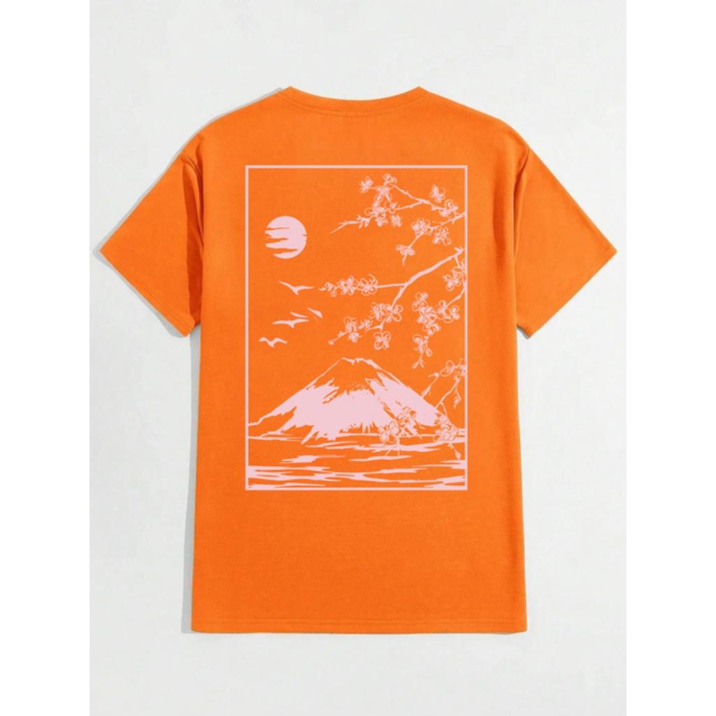 Tokyo Sakura Mount Fuji Business Card T Shirt Men Fashion Tee Clothing Cotton Summer Casual Tops Hip Hop Loose Cotton T-Shirt