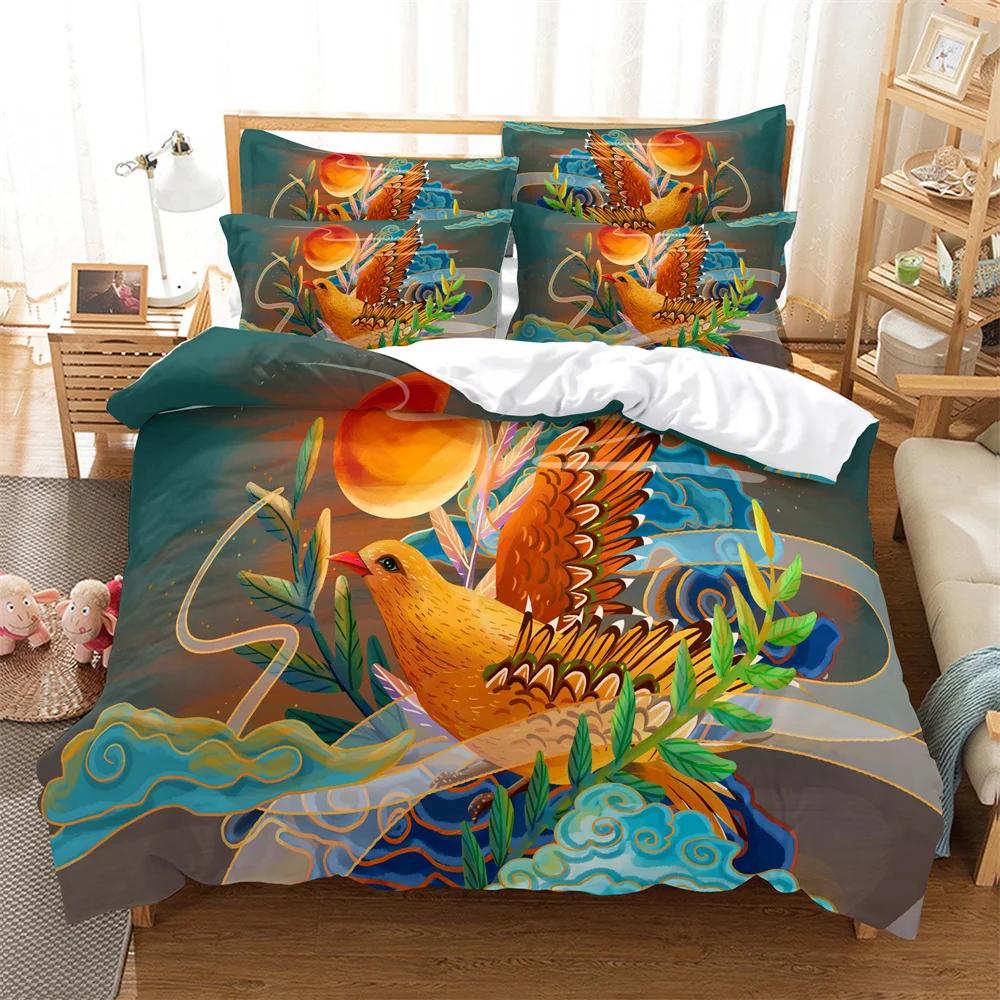 

Cartoon Bird Print King Queen Duvet Cover Colorful Cute Pet Birds Bedding For Adult Fashion Animal 2/3Pcs Polyester Quilt Cover 135x200cm 2pcs