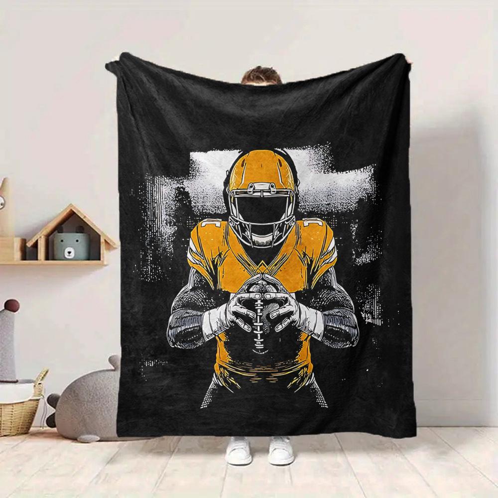 1 Stück Gelbe Rugby-Spieler-Decke, Leichte Flanell-Kuscheldecke für Sofa, Bett, Reisen, Camping, Wohnzimmer, Büro, Couch, Stuhl und Bett