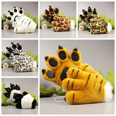 Creative Stuffed Animal Tiger Claw Gloves Claw Hand Gloves Leopard Giraffe Animal Paw Gloves Cartoon Plush Toy Birthday Gift