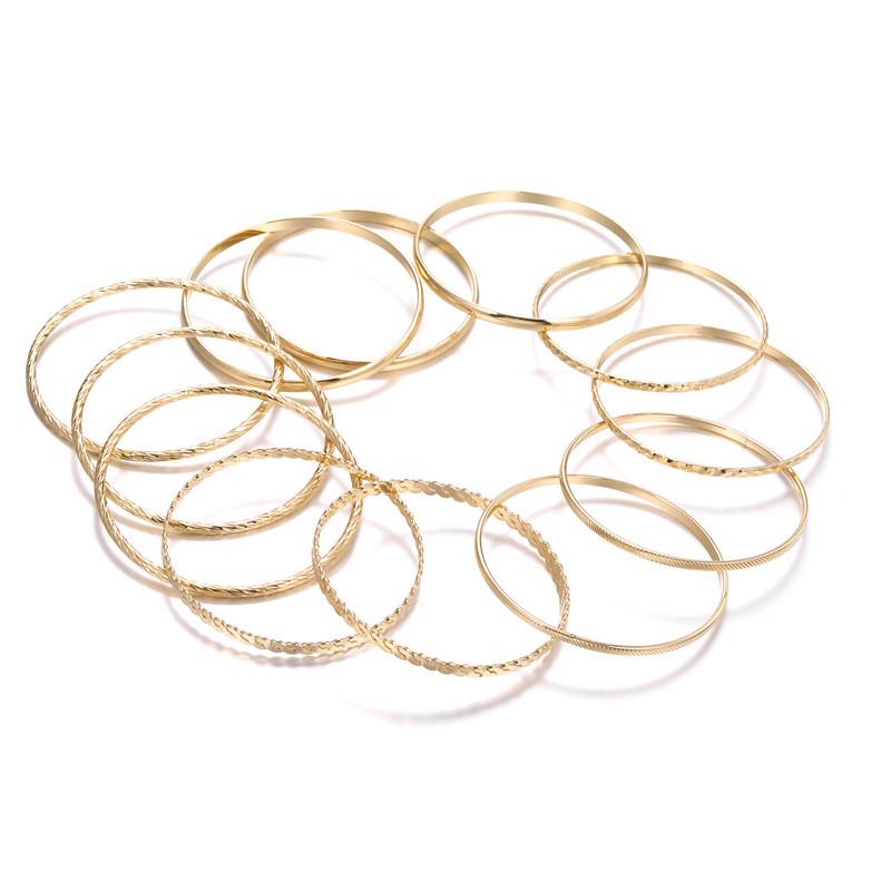 Bohemian-Style 12-Piece Multi-Layer Alloy Bracelet Set for Women