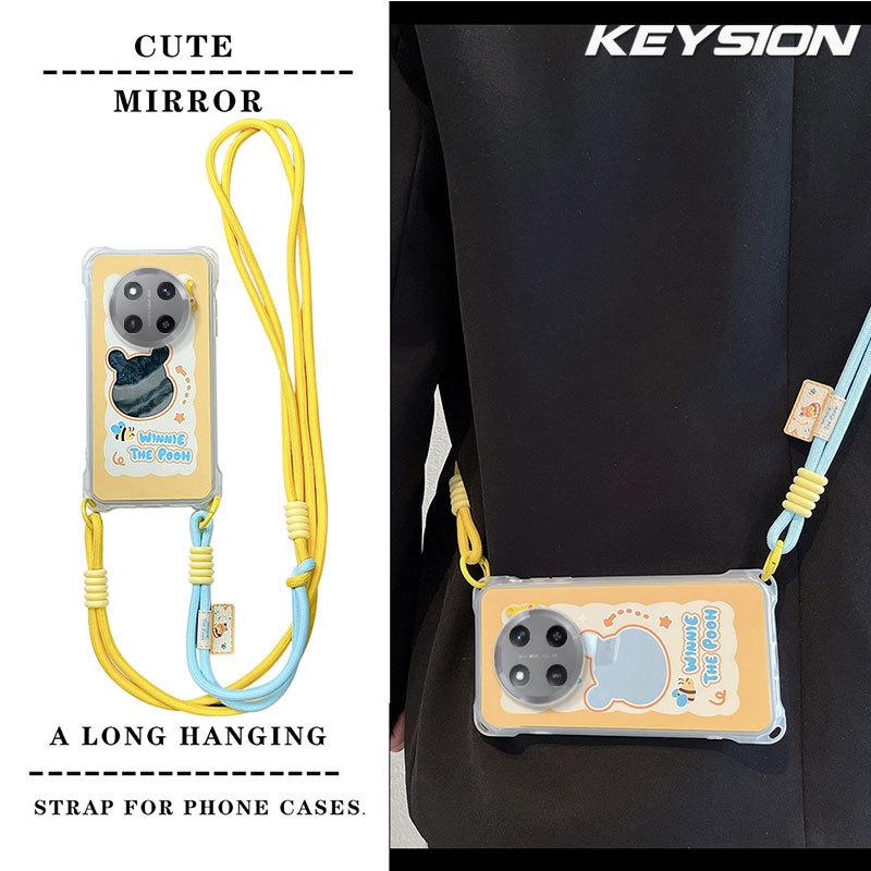 KEYSION Crossbody Strap Phone Case for HONOR X9c 5G Cute Cartoon Long Lanyard Mirror Shockproof Cover for Huawei Magic 7 Lite 5G