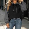 Women's Oversized Colorblock Quilted Hoodie with Drawstring - Casual Loose Fit Long Sleeve Pullover Sweatshirt