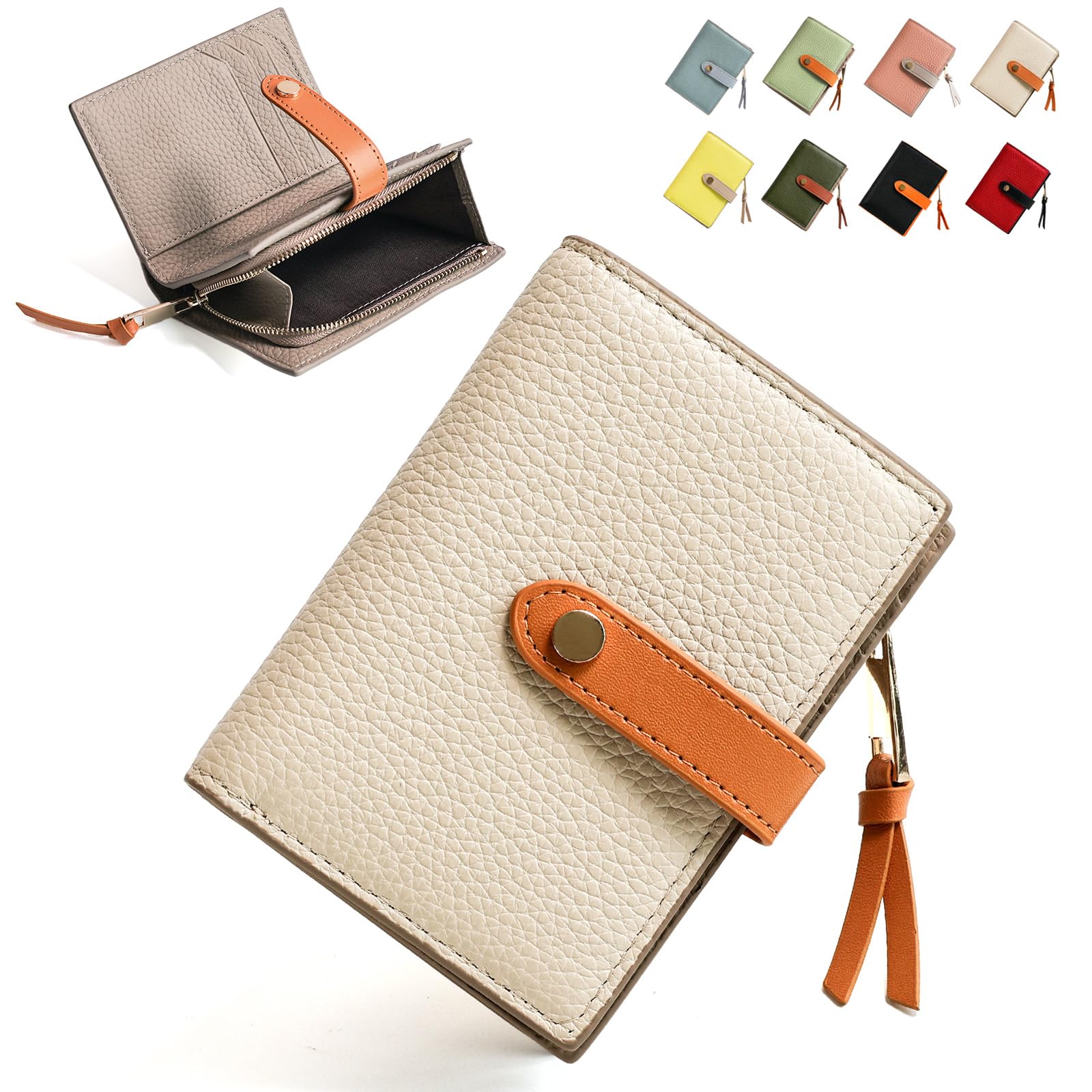 

[SUMIME] Кошелек bifold, Натуральная кожа, Мини-кошелек, Компактное двухслойное отделение для купюр, Большая вместимость, 8 слотов для карт, Монетница на молнии L-образной формы