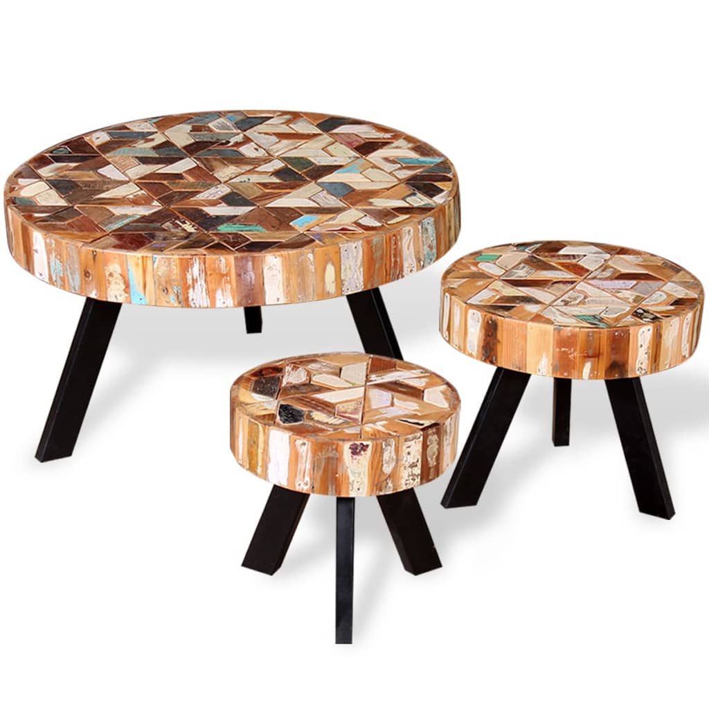 3 Piece Coffee Table Set Made of Reclaimed Solid Wood