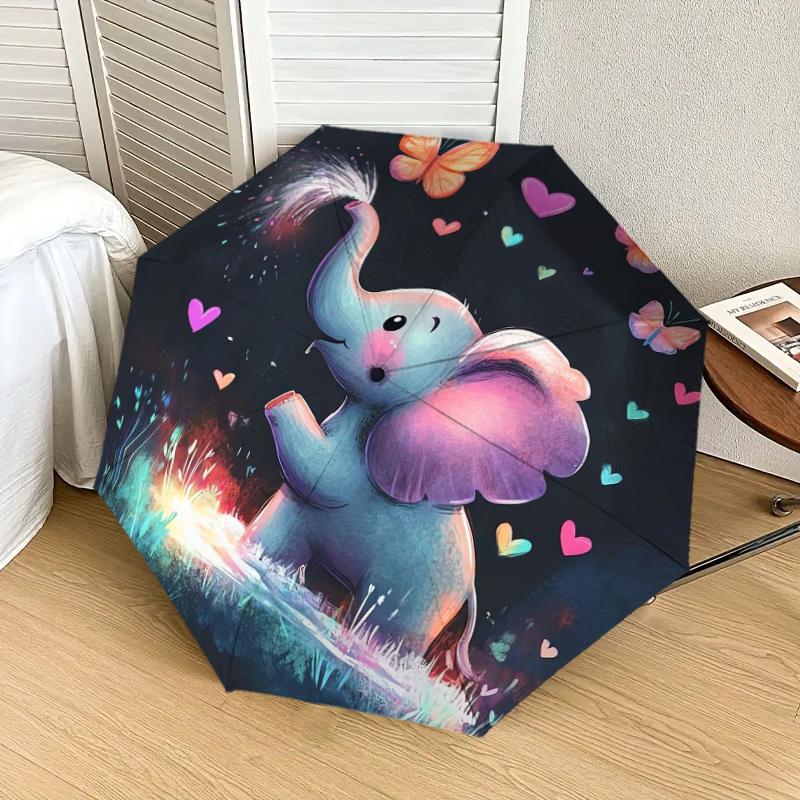 1pc Cute Elephant with Butterflies Umbrella with Plastic Handle,Suitable for All Seasons Home Travel Outdoor UmbrellaDD008